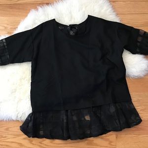 Enaco Black half sleeve blouse with ribbon bow